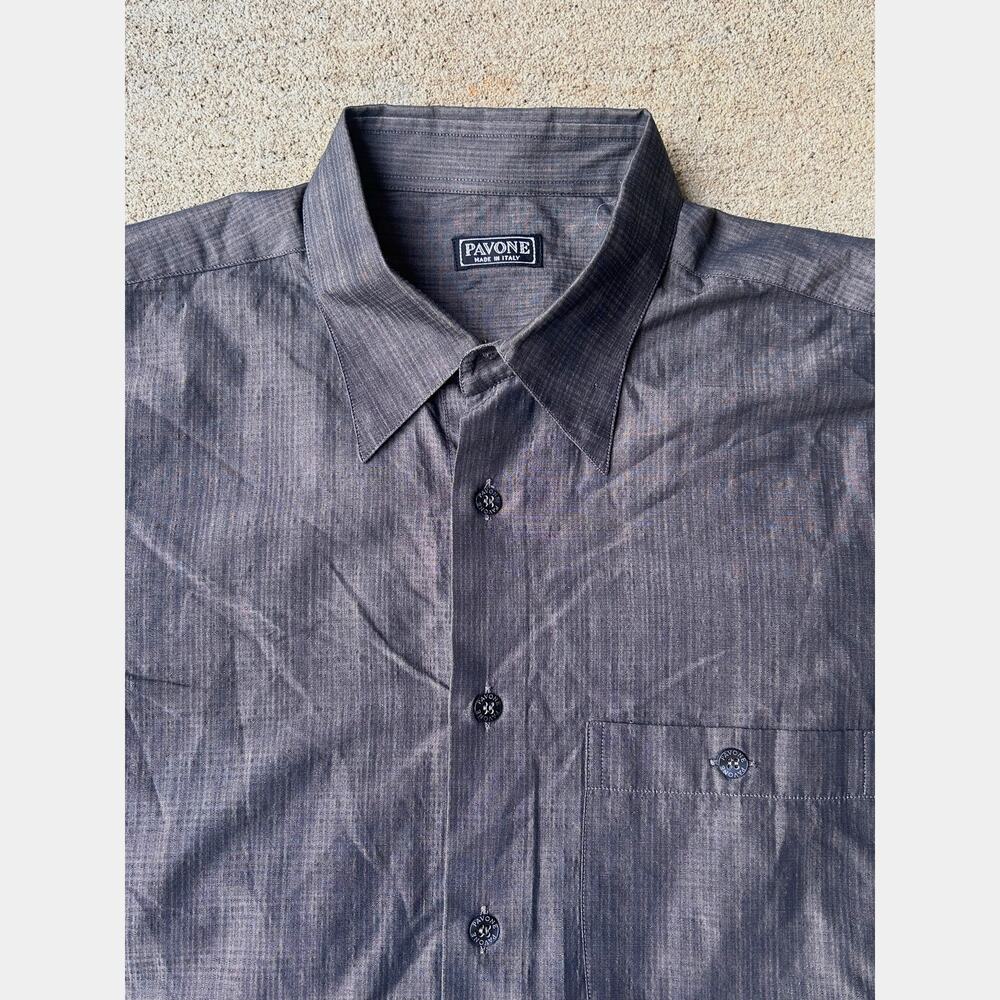 Pavone Men’s Lrg Italian Button Down Grey Dress Shirt cotton business formal